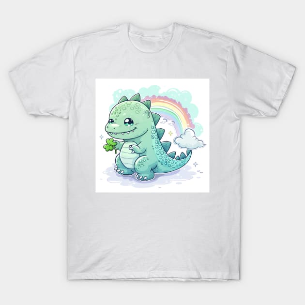 Cute Godzilla happy mood in kawaii cartoon style with rainbow T-Shirt by MilkyBerry